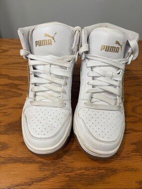 Puma White High-Top Sneakers with Gold Accent